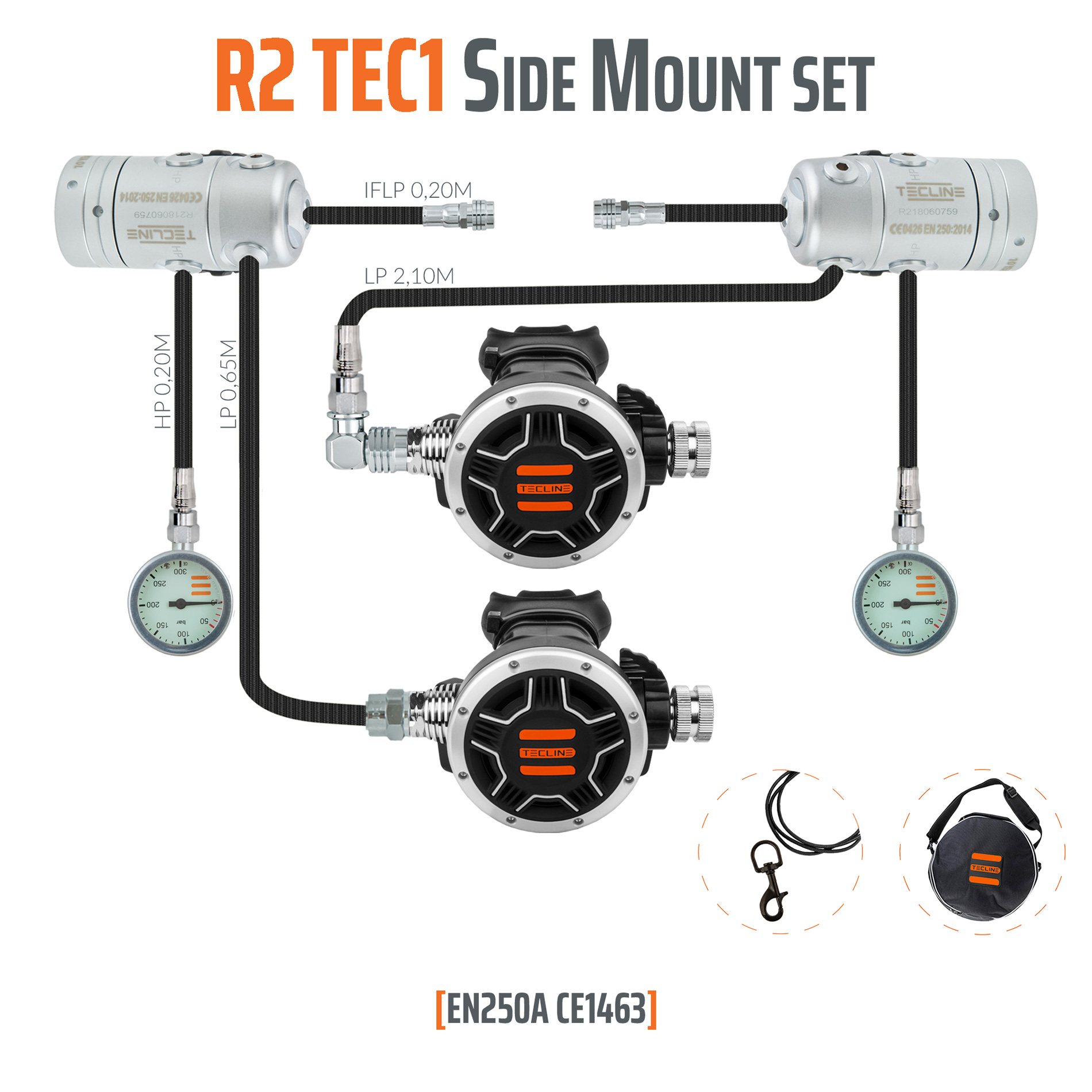 TECLINE REGULATOR R2 TEC2 SIDE MOUNT SET - EN250A 2